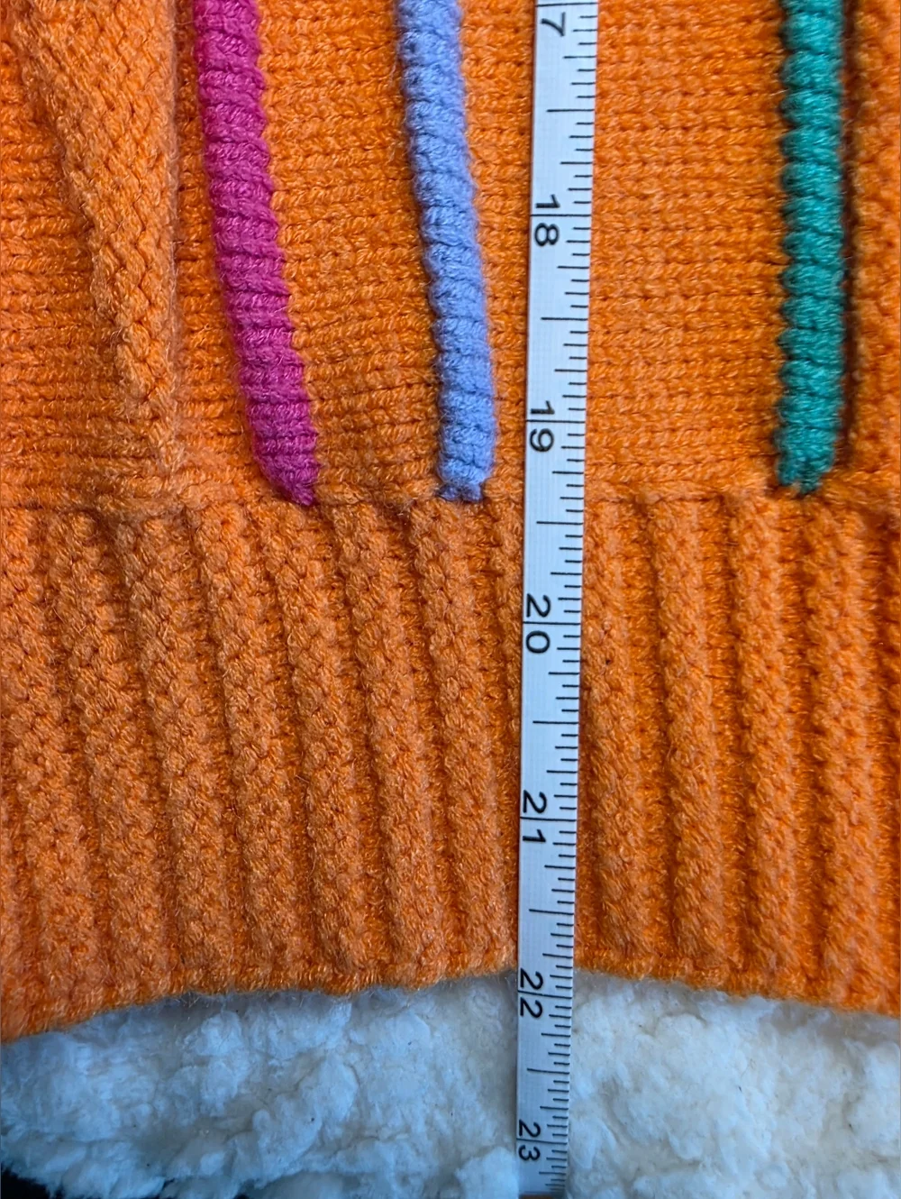 THML Bright Orange Short-Sleeve Crewneck Sweater with Multicolor Raised Stripes - Picture 4 of 5